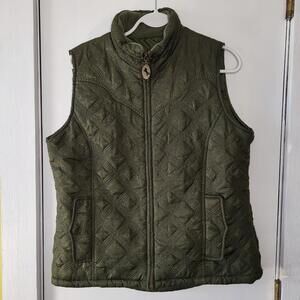 Cowgirl  lined forest green quilted vest with gold threading sz med to lg zipup